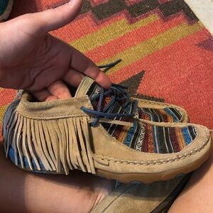 Twisted X Aztec print with fringe. Size 8 womens. Worn once. Very comfortable!
